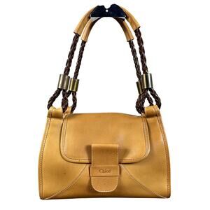 Chloe Ethel Braided Handle Shoulder Bag Purse Camel Tan Leather Vintage